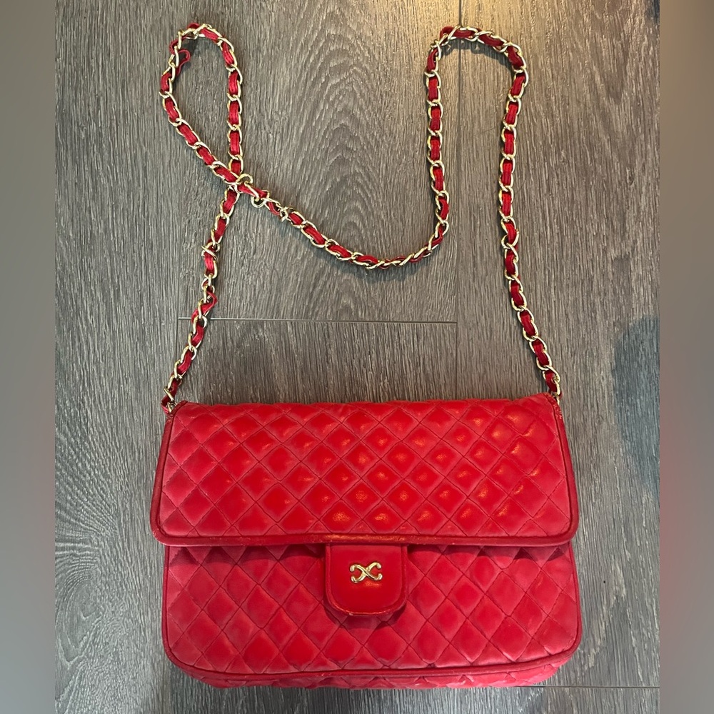 Chanel-like Red Quilted Shoulder Bag